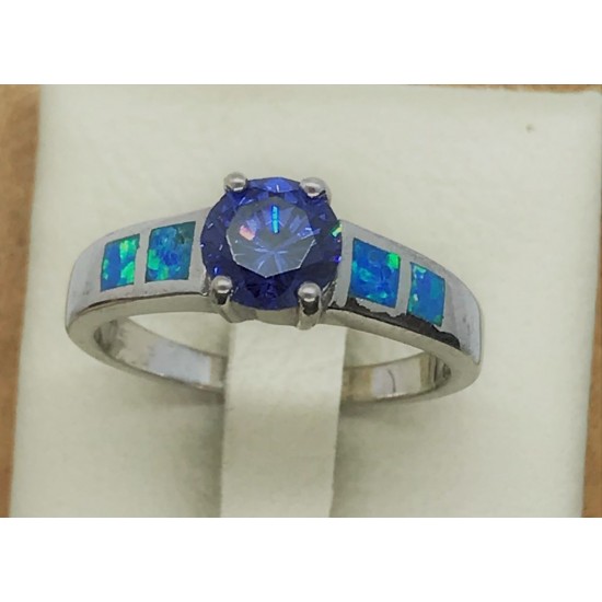Anillo plata circón azurro